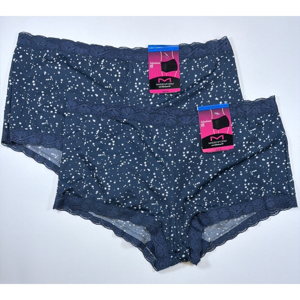Maidenform Microfiber Boyshort Panties With Lace Blue Star 40760 Sz XL/8 2 Pack